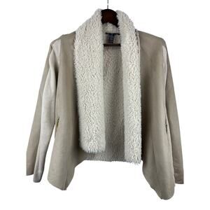 Women’s INC International Concepts Y2K Beige Faux Fur Cardigan Jacket Size XS